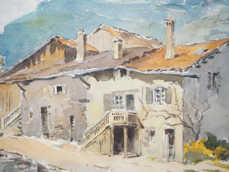 René LEVERD : Les cochons en montagne, Aquarelle originale signée