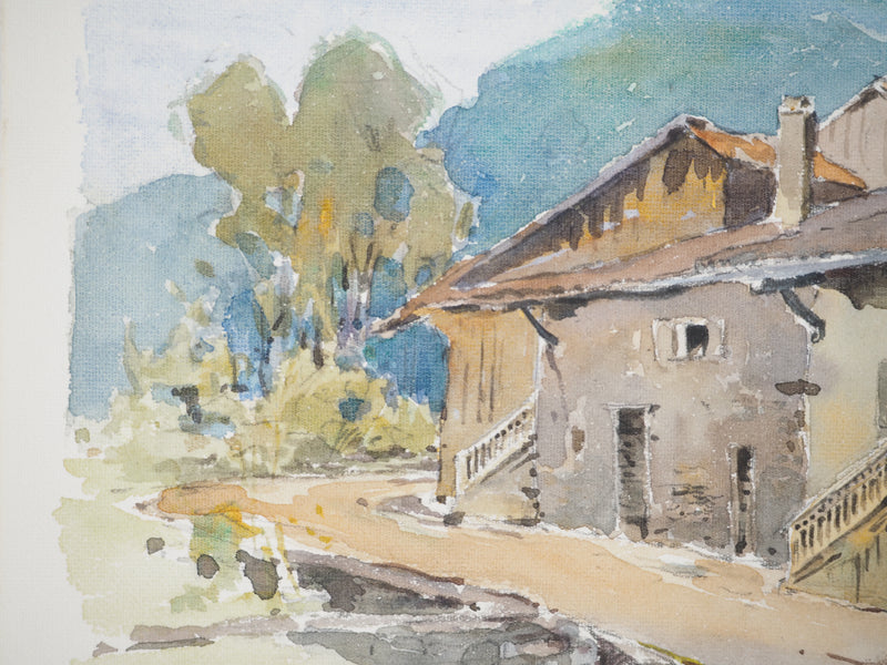 René LEVERD : Les cochons en montagne, Aquarelle originale signée