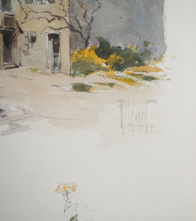 René LEVERD : Les cochons en montagne, Aquarelle originale signée