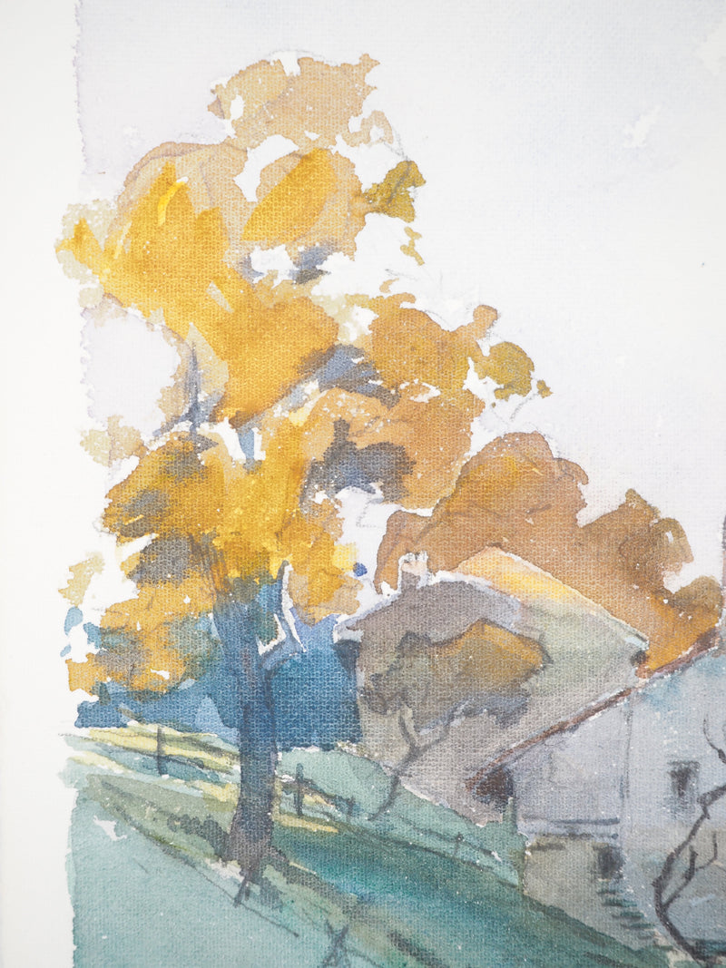 René LEVERD : Suisse, Coucher de soleil sur Bouveret, Aquarelle originale signée
