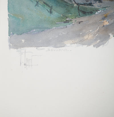 René LEVERD : Suisse, Coucher de soleil sur Bouveret, Aquarelle originale signée