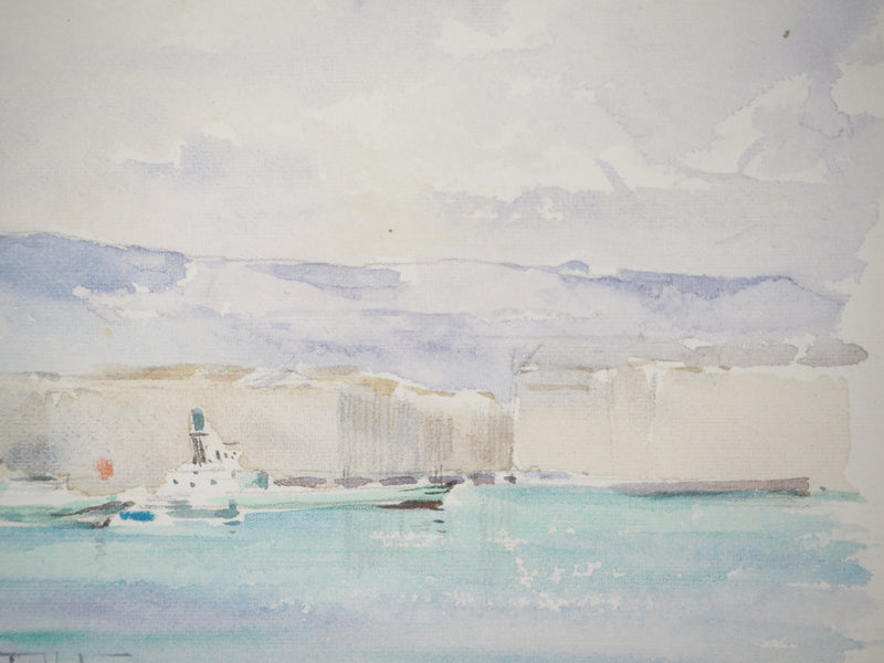 René LEVERD : Suisse, Jardin anglais de Genève et le Dauphin, Aquarelle originale signée