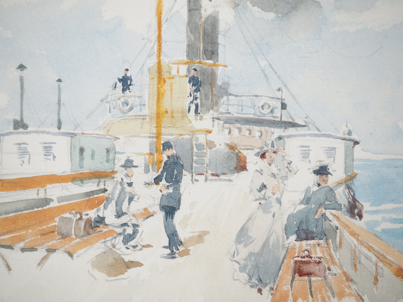 René LEVERD : Suisse, Jardin anglais de Genève et le Dauphin, Aquarelle originale signée