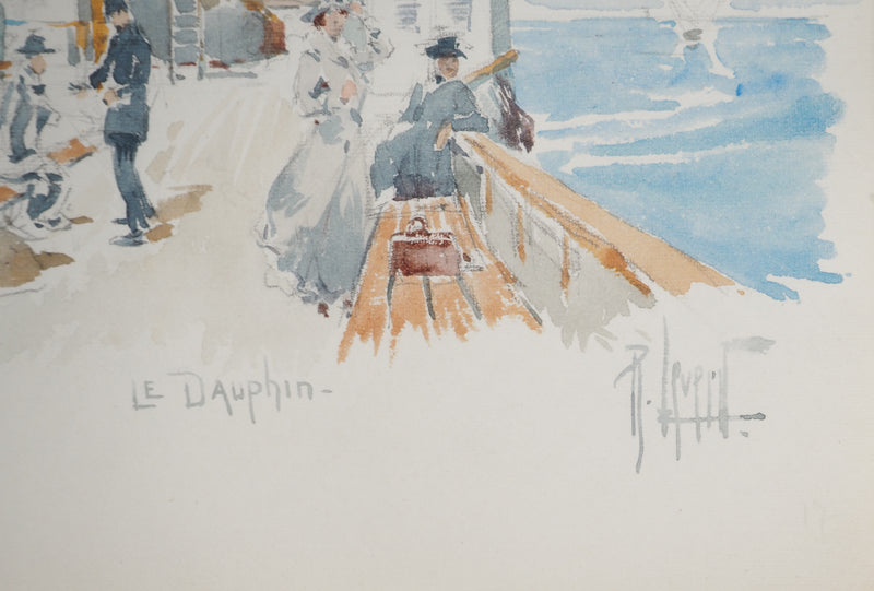 René LEVERD : Suisse, Jardin anglais de Genève et le Dauphin, Aquarelle originale signée