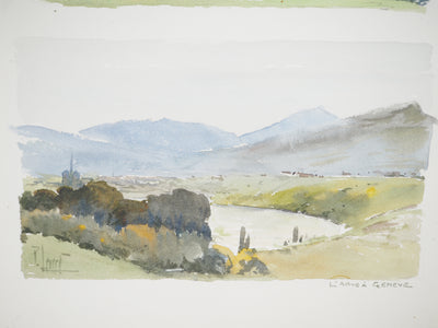 René LEVERD : Suisse, L'Arve à Genève, Aquarelle originale signée