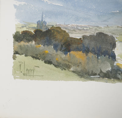 René LEVERD : Suisse, L'Arve à Genève, Aquarelle originale signée