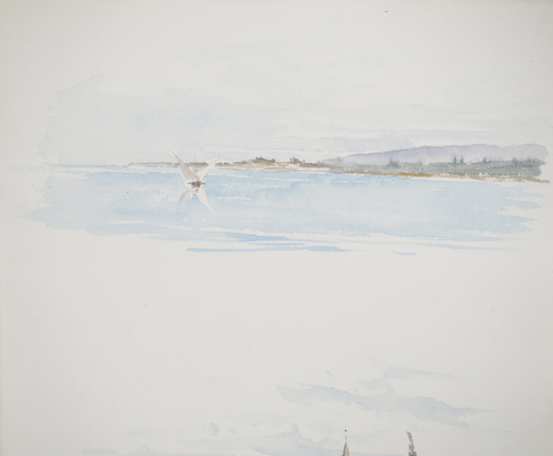 René LEVERD : Vol au-dessus du lac, Aquarelle originale signée