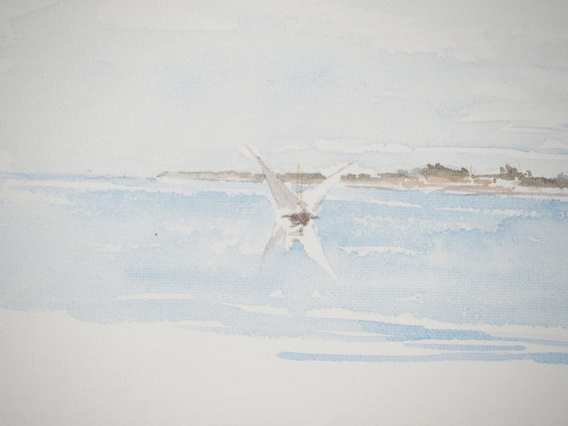 René LEVERD : Vol au-dessus du lac, Aquarelle originale signée