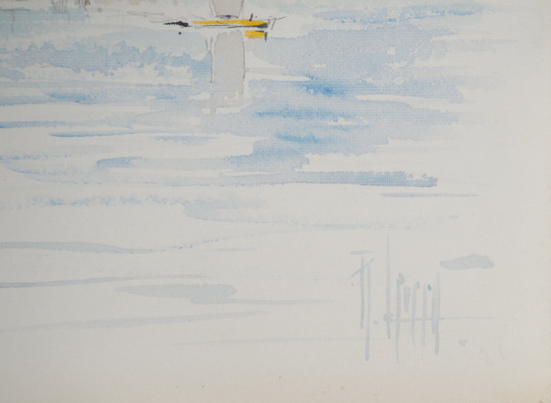 René LEVERD : Vol au-dessus du lac, Aquarelle originale signée
