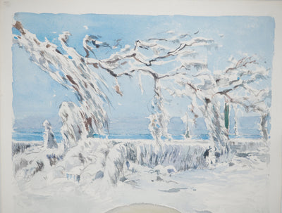 René LEVERD : Les branches enneigées, Aquarelle originale signée