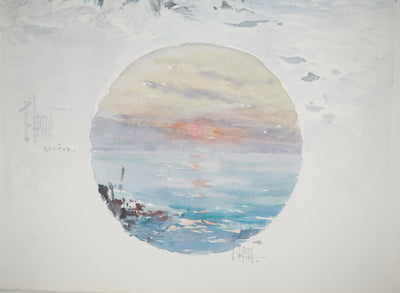 René LEVERD : Les branches enneigées, Aquarelle originale signée