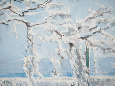 René LEVERD : Les branches enneigées, Aquarelle originale signée