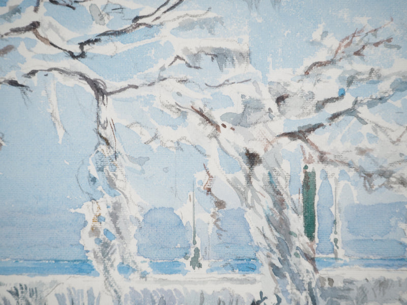 René LEVERD : Les branches enneigées, Aquarelle originale signée