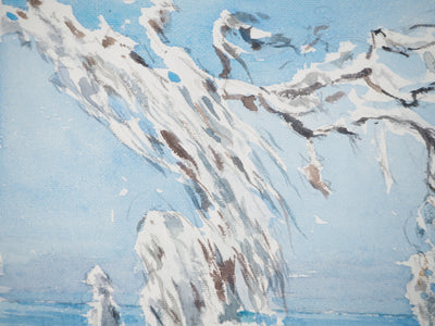 René LEVERD : Les branches enneigées, Aquarelle originale signée