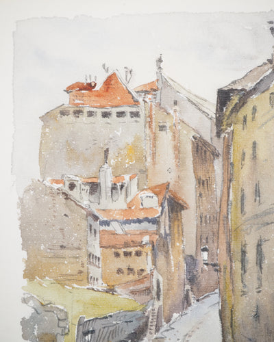 René LEVERD : Suisse, Pont de la Coulouvrenière à Genève, Aquarelle originale