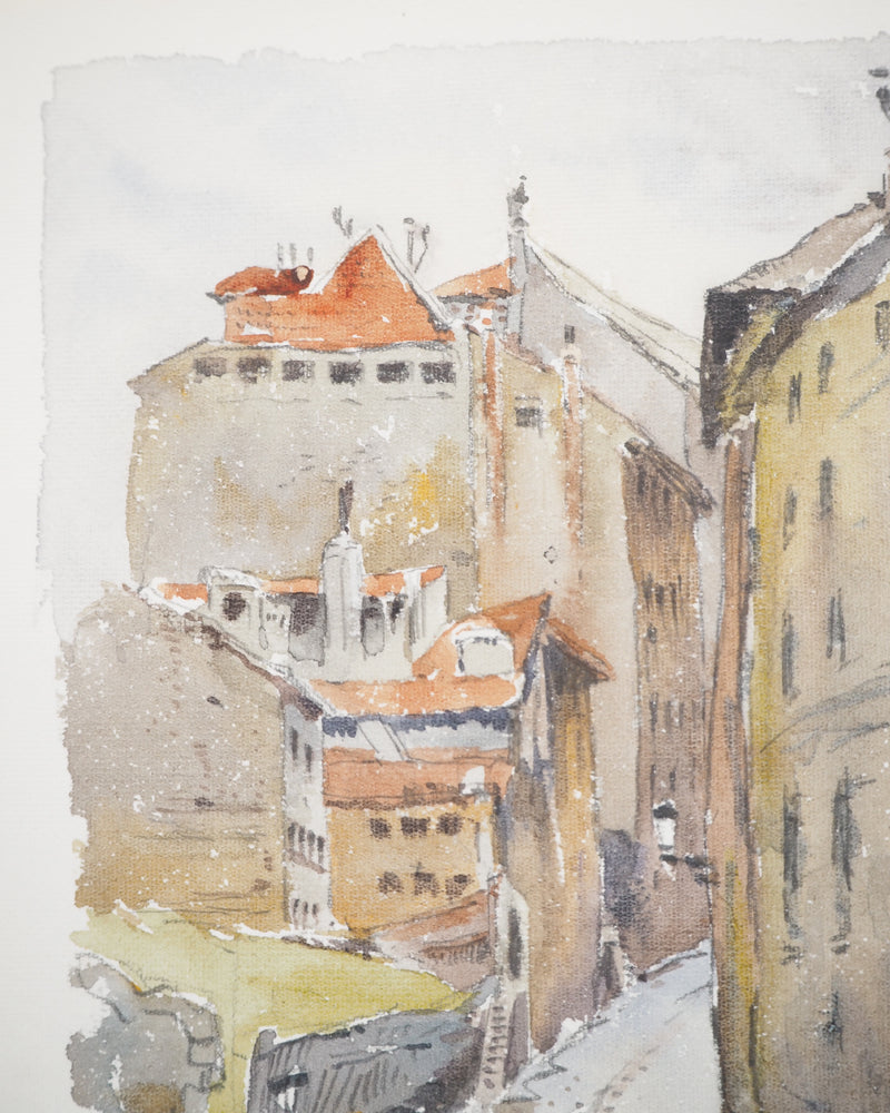 René LEVERD : Suisse, Pont de la Coulouvrenière à Genève, Aquarelle originale