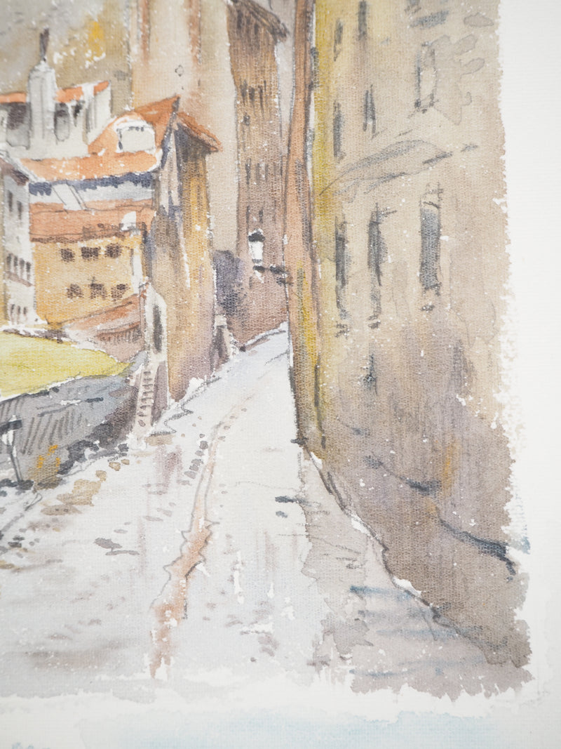 René LEVERD : Suisse, Pont de la Coulouvrenière à Genève, Aquarelle originale