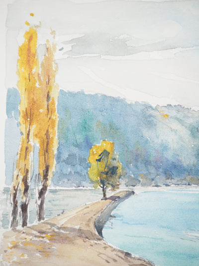 René LEVERD : Suisse, Confluent de l'Arve et du Rhône près de Genève, Aquarelle originale signée