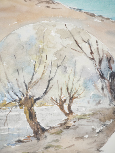 René LEVERD : Suisse, Confluent de l'Arve et du Rhône près de Genève, Aquarelle originale signée