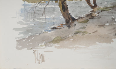 René LEVERD : Suisse, Confluent de l'Arve et du Rhône près de Genève, Aquarelle originale signée