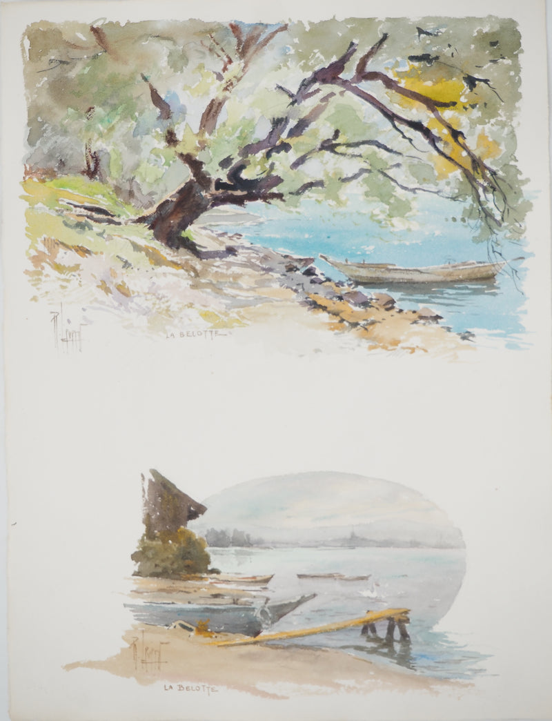 René LEVERD : Suisse, Sous l’arbre de la Belotte, Aquarelle originale signée