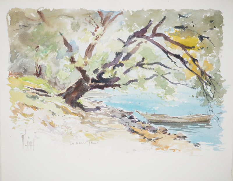 René LEVERD : Suisse, Sous l’arbre de la Belotte, Aquarelle originale signée