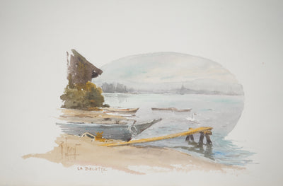 René LEVERD : Suisse, Sous l’arbre de la Belotte, Aquarelle originale signée
