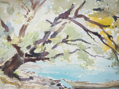 René LEVERD : Suisse, Sous l’arbre de la Belotte, Aquarelle originale signée