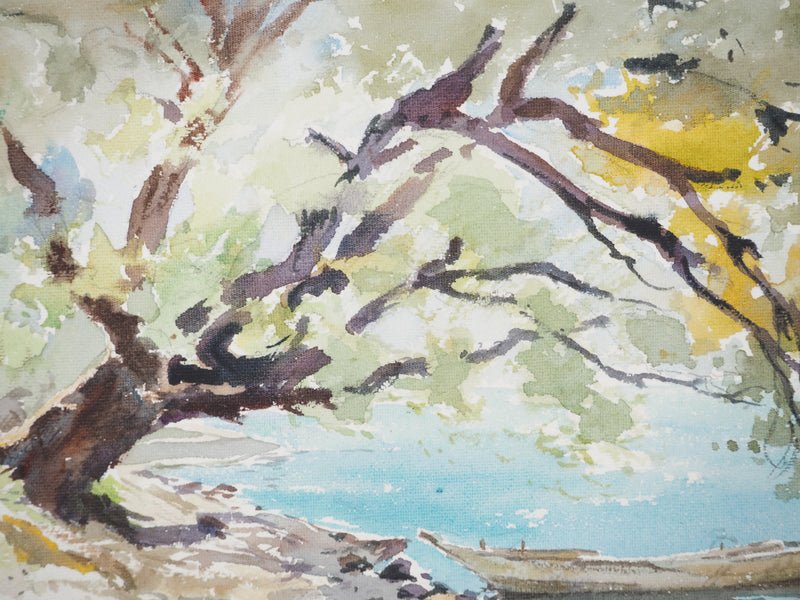 René LEVERD : Suisse, Sous l’arbre de la Belotte, Aquarelle originale signée