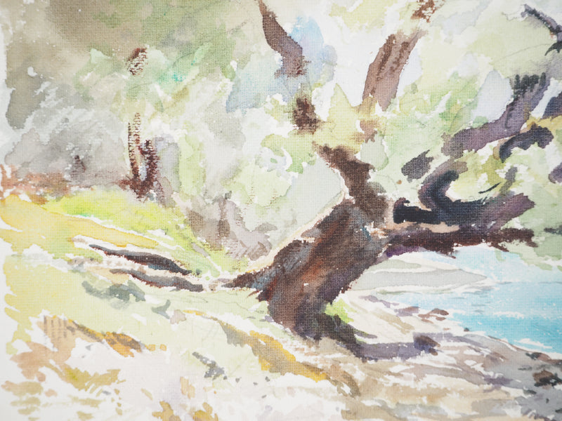 René LEVERD : Suisse, Sous l’arbre de la Belotte, Aquarelle originale signée