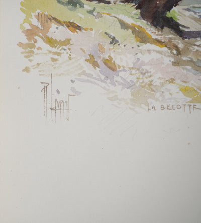 René LEVERD : Suisse, Sous l’arbre de la Belotte, Aquarelle originale signée