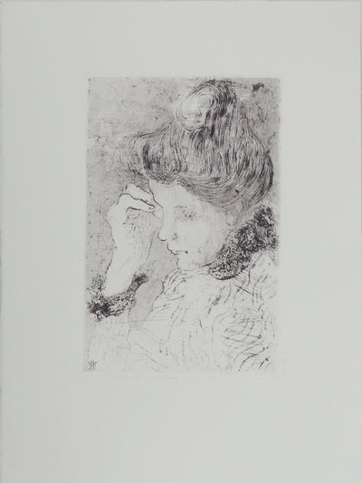 Louis VALTAT : Femme pensive, Gravure originale (vue générale) - Crédit photo : Galerie Art.Paris