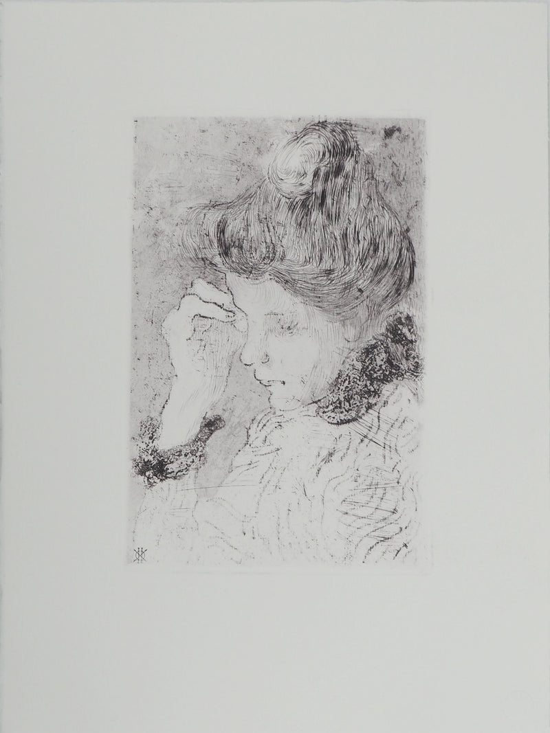Louis VALTAT : Femme pensive, Gravure originale (vue générale) - Crédit photo : Galerie Art.Paris