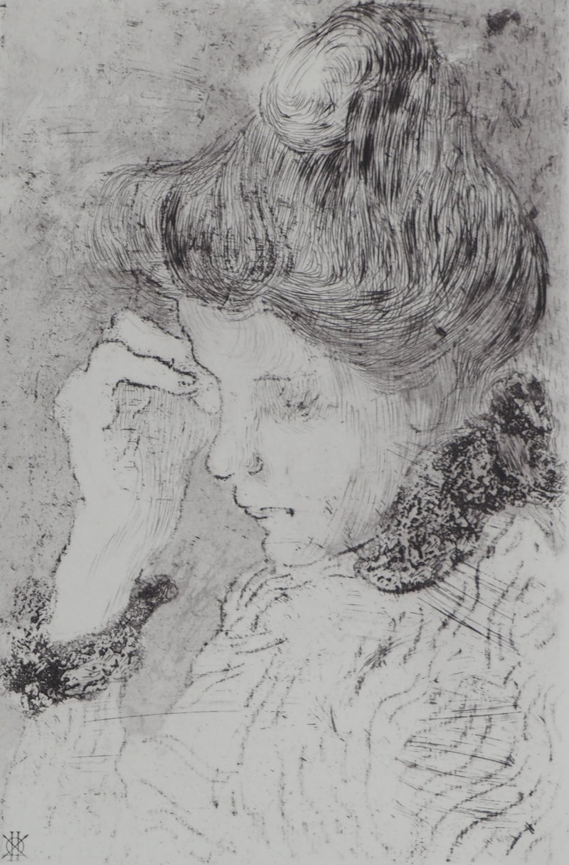 Louis VALTAT : Femme pensive, Gravure originale (photo de détail 3) - Crédit photo : Galerie Art.Paris