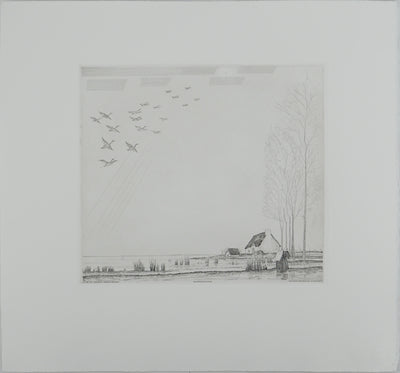 Jean-Emile LABOUREUR : Bretagne, Le vol de canards, Gravure originale (vue générale) - Crédit photo : Galerie Art.Paris