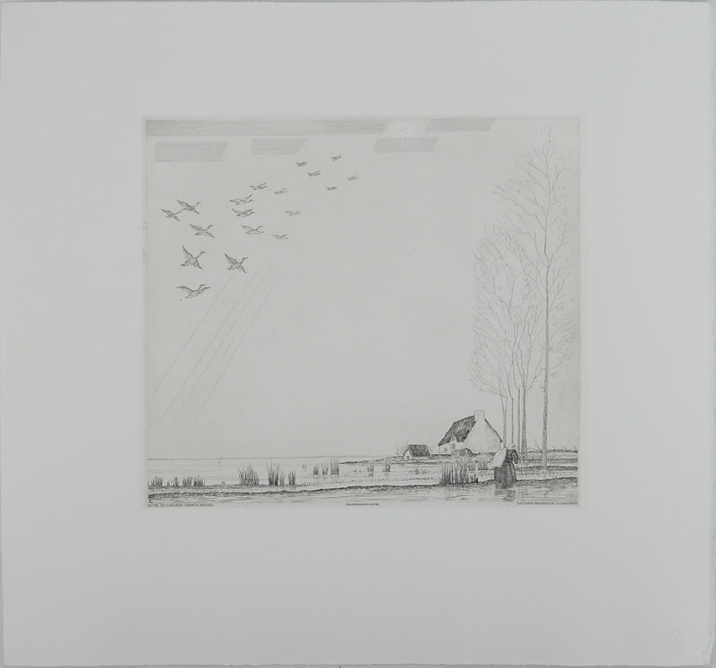 Jean-Emile LABOUREUR : Bretagne, Le vol de canards, Gravure originale (vue générale) - Crédit photo : Galerie Art.Paris
