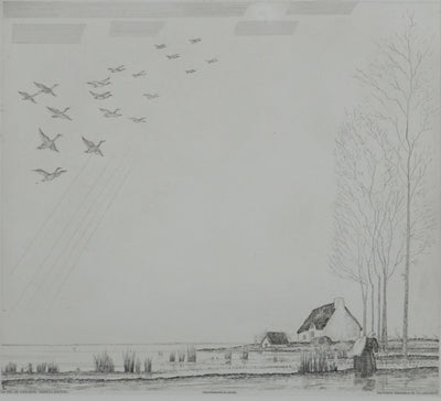 Jean-Emile LABOUREUR : Bretagne, Le vol de canards, Gravure originale (photo de détail 3) - Crédit photo : Galerie Art.Paris
