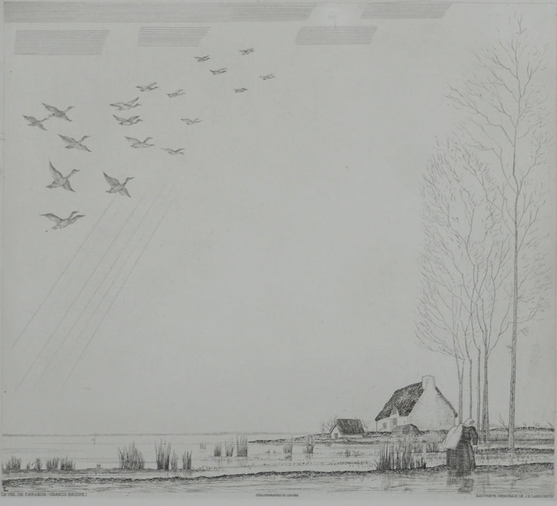 Jean-Emile LABOUREUR : Bretagne, Le vol de canards, Gravure originale (photo de détail 3) - Crédit photo : Galerie Art.Paris