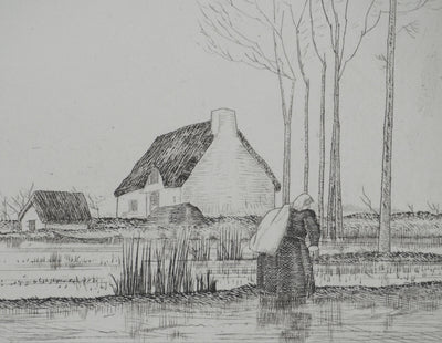 Jean-Emile LABOUREUR : Bretagne, Le vol de canards, Gravure originale (photo de détail 4) - Crédit photo : Galerie Art.Paris