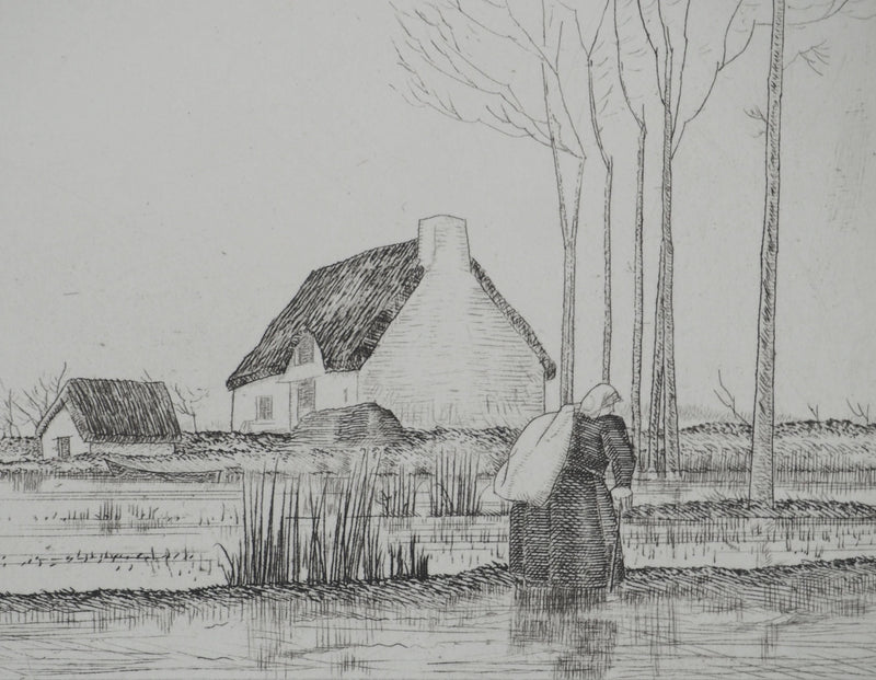 Jean-Emile LABOUREUR : Bretagne, Le vol de canards, Gravure originale (photo de détail 4) - Crédit photo : Galerie Art.Paris