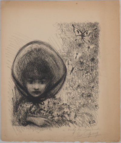 Edouard GOERG : Jeune fille au bouquet de fleurs, Lithographie originale (vue générale) - Crédit photo : Galerie Art.Paris