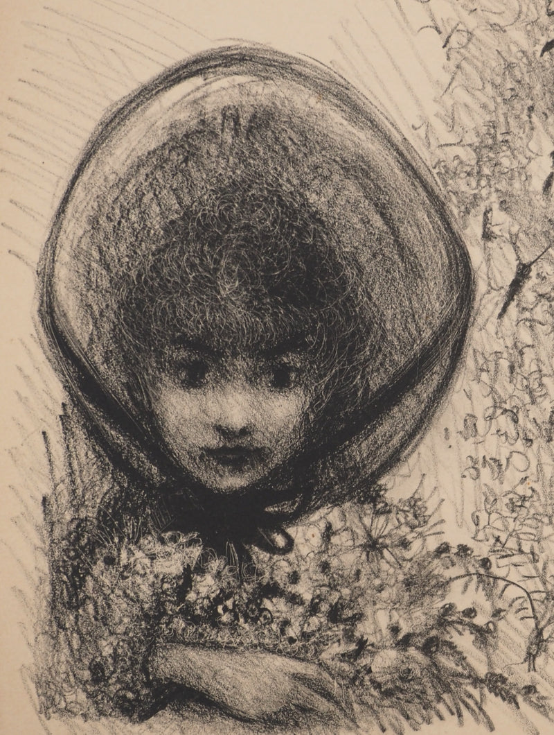 Edouard GOERG : Jeune fille au bouquet de fleurs, Lithographie originale (photo de détail 3) - Crédit photo : Galerie Art.Paris