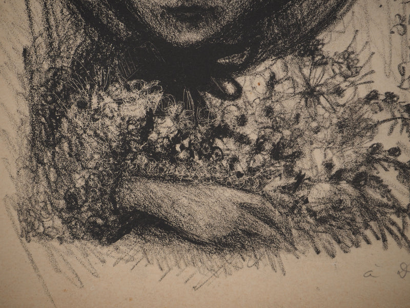 Edouard GOERG : Jeune fille au bouquet de fleurs, Lithographie originale (photo de détail 5) - Crédit photo : Galerie Art.Paris