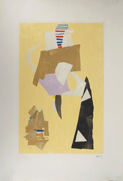 André LANSKOY : Composition sur fond jaune, Lithographie originale (vue générale) - Crédit photo : Galerie Art.Paris