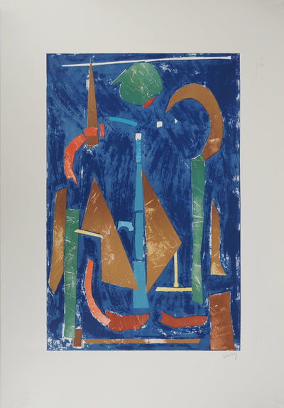 André LANSKOY : Composition aux reflets bleus, Lithographie originale (vue générale) - Crédit photo : Galerie Art.Paris