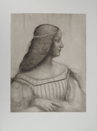 Leonard DE VINCI : Portrait d’Isabelle d’Este, Gravure originale (vue générale) - Crédit photo : Galerie Art.Paris
