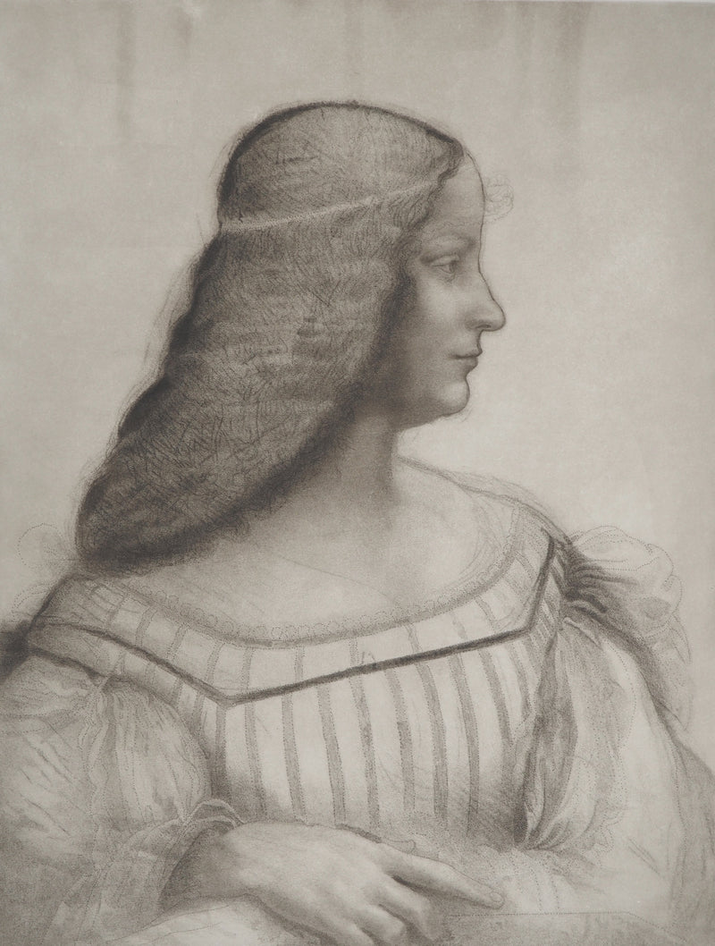 Leonard DE VINCI : Portrait d’Isabelle d’Este, Gravure originale (photo de détail 2) - Crédit photo : Galerie Art.Paris