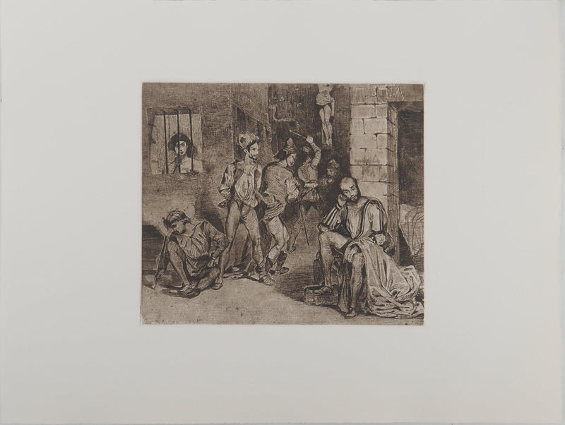 Eugène DELACROIX : La maison des fous, Gravure originale (vue générale) - Crédit photo : Galerie Art.Paris