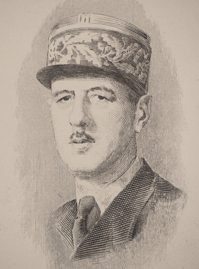 0ème siècle ECOLE : Portrait Charles De Gaulle, Gravure originale (photo de détail 2) - Crédit photo : Galerie Art.Paris