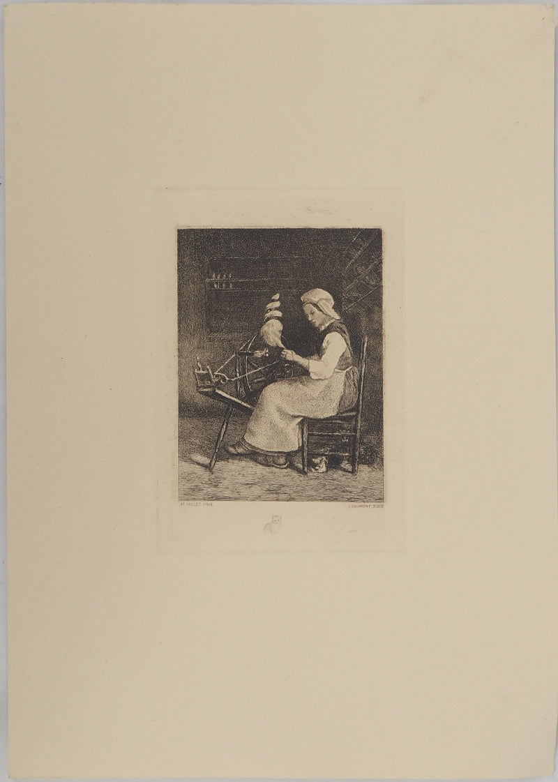 Jean François MILLEET : La fileuse, Héliogravure originale (vue générale) - Crédit photo : Galerie Art.Paris